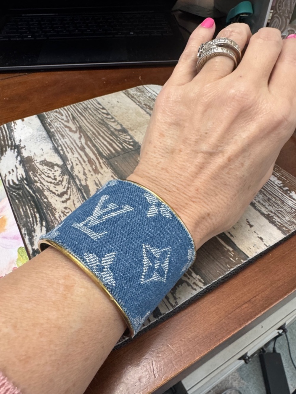 Denim*Luxury DIY* Gold 2 by 2 Cuff handcrafted Only One Left! - Picture 8 of 9